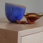 Blue vase with amber glass modern bowl