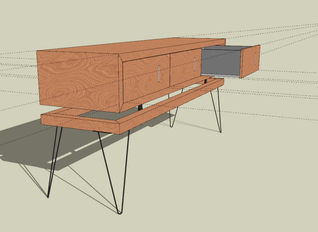 Console Table with drawers A design sketch of a mid century console table with drawers